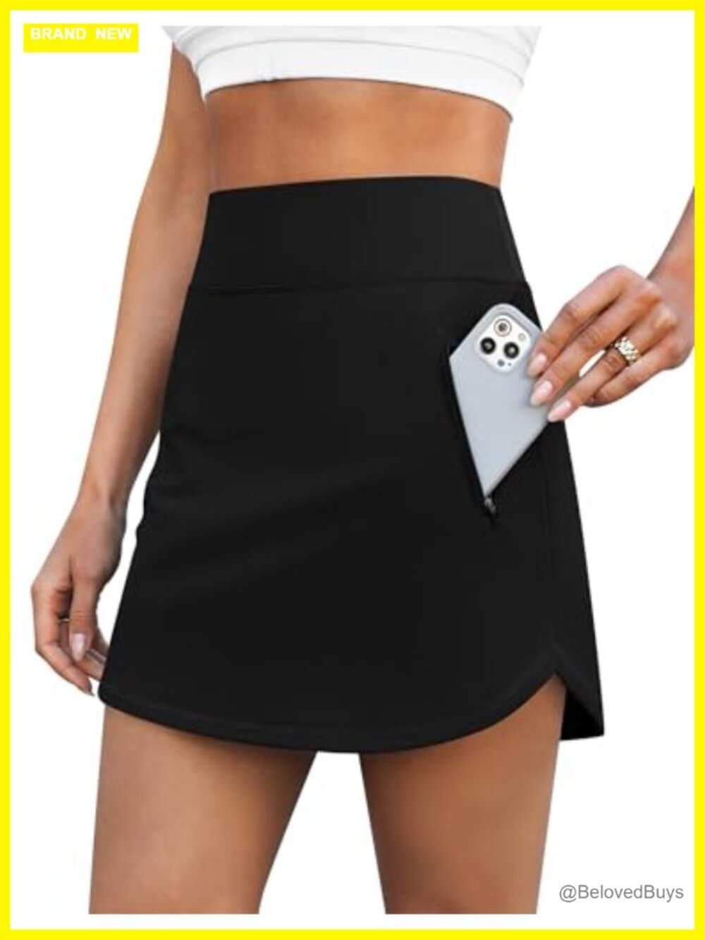 High Waisted Athletic Skort Golf Tennis Built-in Shorts Zipper Pockets Tee Loop
